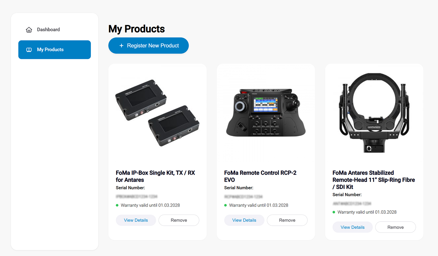 FoMaSystems-warranty-portal-products-overview-foma-antares-stabilized-remote-head-FoMa-ipbox-FoMa-Remote-Control-RCP-2-EVO