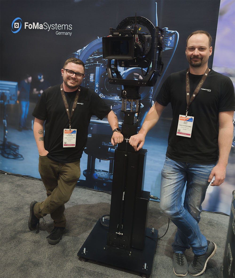 Tyler and Alex from FoMaSystems next to FoMa Antares remote head at NAB show
