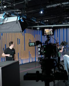 camera with monitors filming Alex Voigt