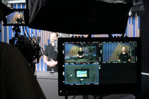 three monitors from a filmset